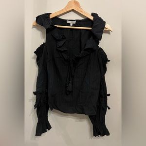 Black, shoulder-less long sleeve top, small